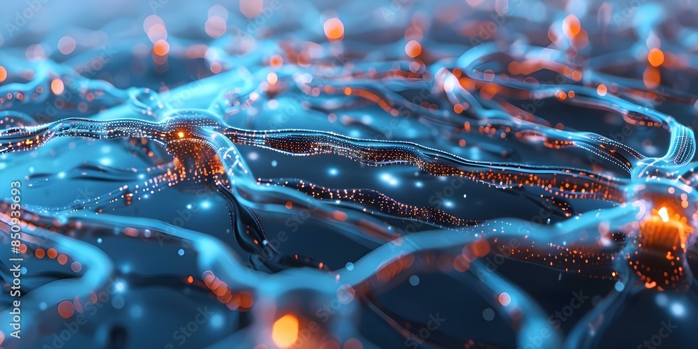 Poster neural network connections intertwine in futuristic setting symbolizing advanced technology and inno