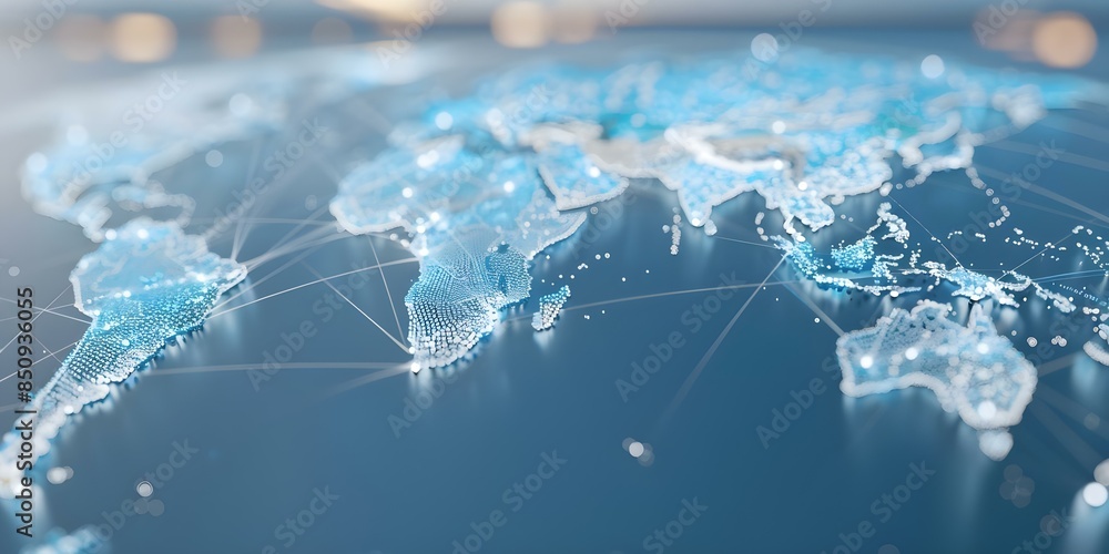 Poster internet represented on world map with technological backdrop for global business. concept digital c