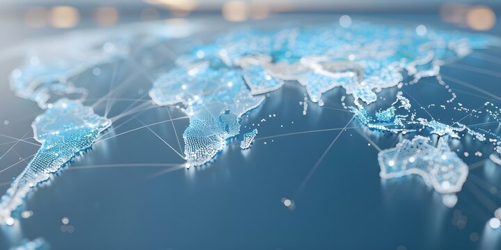 Internet represented on world map with technological backdrop for global business. Concept Digital Connectivity, Global Innovation, Technological World, Internet Infrastructure, Business Expansion