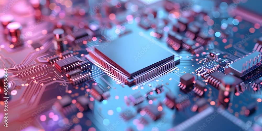 Poster background of electronic circuit board with intricate pattern and connections. concept technology, c