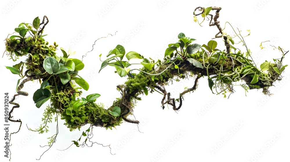 Poster Vines with moss on a white background