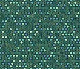 Minimal geometric background. Geometric elements of varied style and color. Hexagon shapes. Tileable pattern. Seamless background. Modern vector illustration.