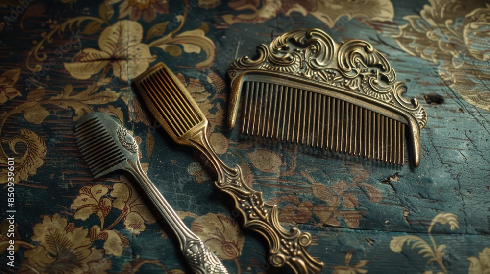 Poster a comb placed on a table with a flat surface, suitable for use in still life photography or as a pro