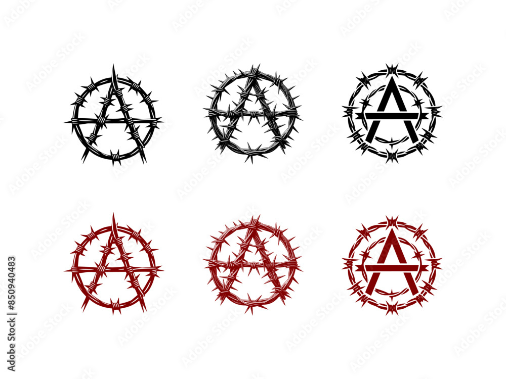 Poster vector set of barbed wire in the shape of letter a or anarchy icon (artwork 1)