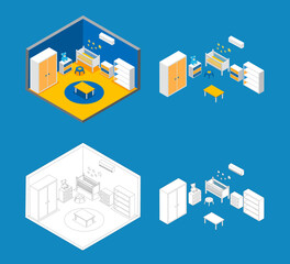 isometric kids room illustrator block