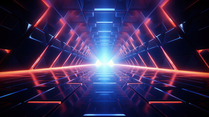 Neon Geometric Shapes. Abstract Futuristic Background. Generative AI