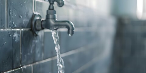 Dirty remote bathroom with leaky faucets and a running water wall. Concept Dirty Bathroom, Leaky Faucets, Running Water Wall, Remote Bathroom