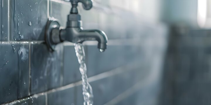 Dirty remote bathroom with leaky faucets and a running water wall. Concept Dirty Bathroom, Leaky Faucets, Running Water Wall, Remote Bathroom