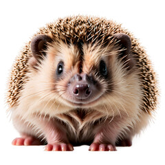 Close-up of an adorable hedgehog with a curious expression. The image highlights the hedgehog's sharp spines, small rounded ears, and dark, beady eyes
