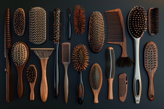 Collection of different hair brushes with unique designs, suitable for use as props or decoration