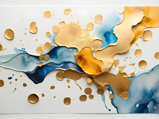 Blue and gold abstract paint flow
