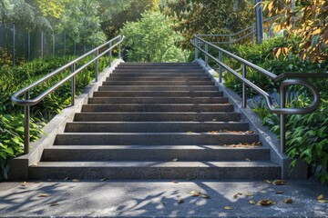 Obraz premium A staircase leading up to the summit of a hill, with lush greenery and possibly scenic views