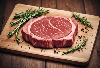 Fototapeta premium Raw meat on a wooden table soft natural lightening