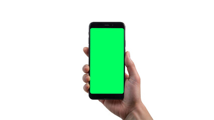 Men holding mobile phone with green screen