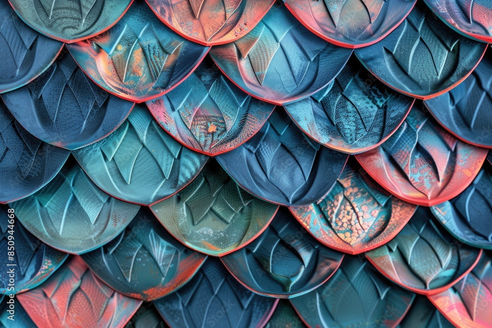 Poster close-up view of a fish scale pattern, useful for design or science projects