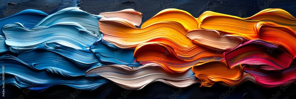 Poster vibrant close-up of various strokes of paint, creating a colorful and dynamic display of artistic ex