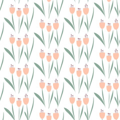 Seamless vector pattern of delicate light flowers on white background. Rural romantic background.