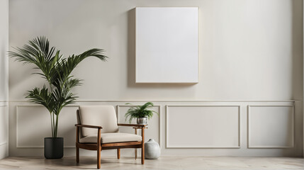 Fototapeta premium Canvas Wall Art Mockup Design, Minimalist Living Room Interior Design, Modern Canvas Art Abstract Background