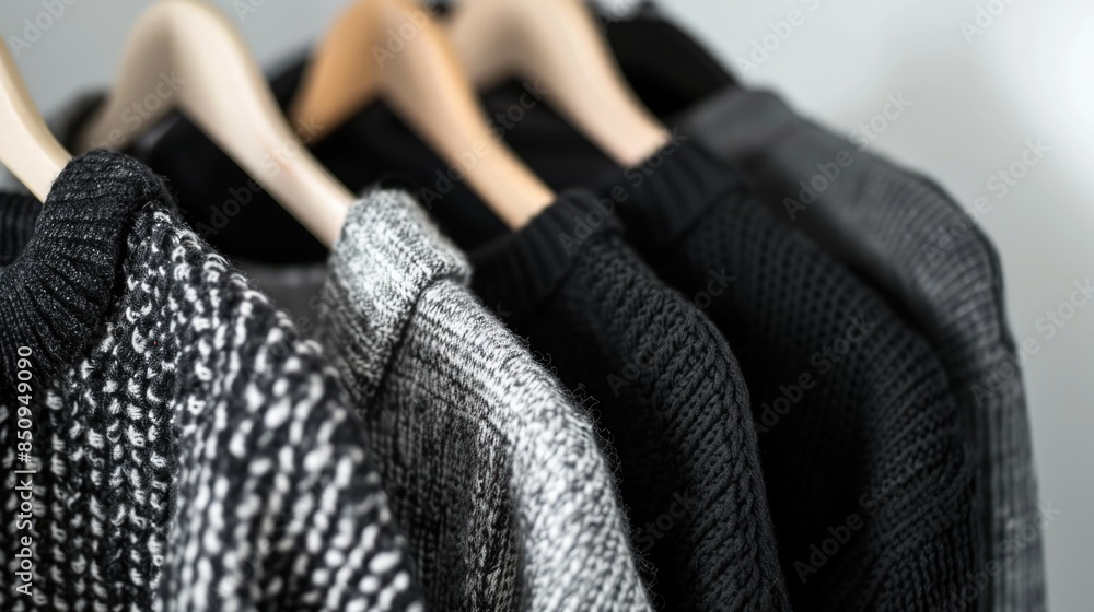 Poster a rack displaying a collection of sweaters in different colors and styles