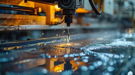 A machine is cutting metal with sparks flying