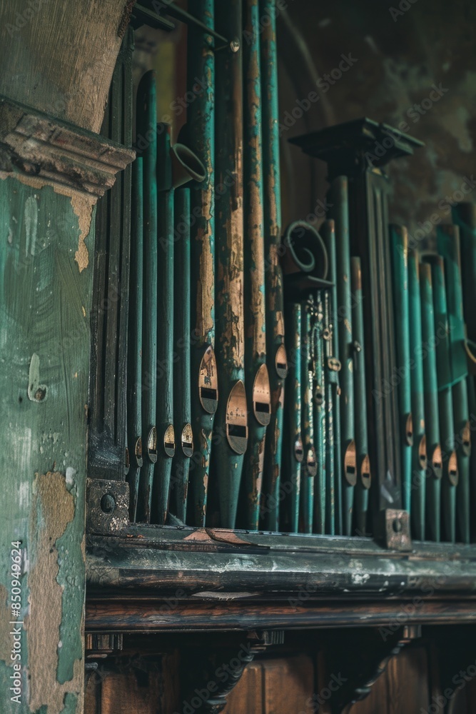 Poster a collection of pipes stacked on a shelf, ideal for use in a workshop or diy project