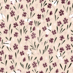 Butterflies and flowers watercolor seamless pattern for summer and fall textiles, fabrics and designs