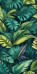 Fototapeta premium tropical, Leaves, Green, Yellow, Purple, Nature, Exotic, Lush, Vibrant, Plant, Jungle, Botanical, Decorative, Modern, Phone Wallpaper, plant, leaf, nature, leaves, flora, green, summer, plants, illust