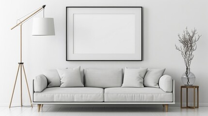 Frame mockup, Living room interior wall in bright tones.