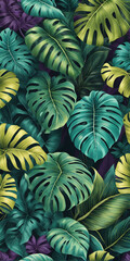 Fototapeta premium tropical, Leaves, Green, Yellow, Purple, Nature, Exotic, Lush, Vibrant, Plant, Jungle, Botanical, Decorative, Modern, Phone Wallpaper, plant, leaf, nature, leaves, flora, green, summer, plants, illust