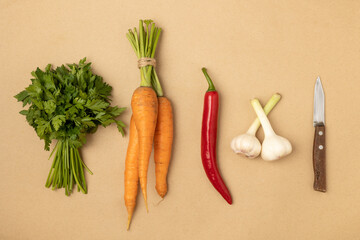 Vegetables and parsley on the table