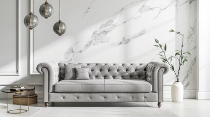 Gray sofa in white living room.
