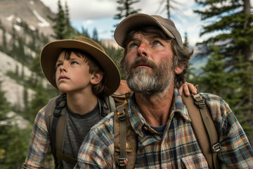 Fototapeta premium Father and son exploring the wilderness
