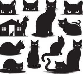 black and white cats set
