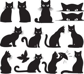 black and white cats set