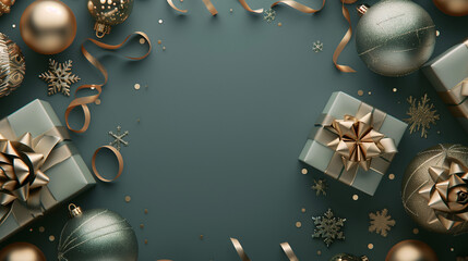 Christmas Gift Boxes With Golden Bows and Ornaments