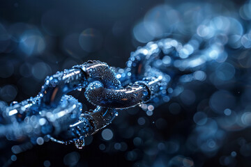 Design of chains dissolving into musical notes, floating on a minimalist background,