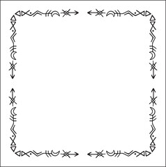 Elegant black and white ornamental frame with Viking runes, decorative border, corners for greeting cards, banners, business cards, invitations, menus. Isolated vector illustration.	
