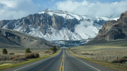 Fototapeta premium asphalt Road in Iceland with winter snowy mountains in background