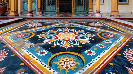 Obraz premium Traditional floor design with intricate rice flour patterns
