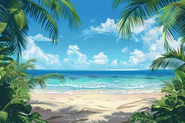 Obraz premium Tropical Beach Paradise Framed by Palm Trees