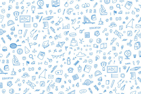 Back to school and education pattern with modern thin line on white background. Vector illustration.