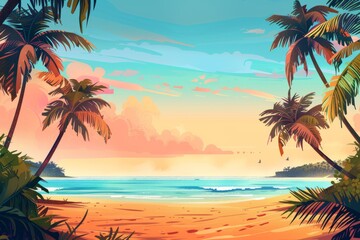 Obraz premium Tropical Sunset on a Tranquil Beach