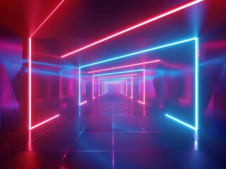 Neon Lights in a Futuristic Corridor