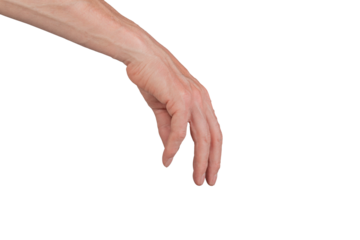 Hand gesture hanging fingers isolated arm dangling. Sign reaching skin empty stretch position delicate interaction wrist. Loose neutral view open take relaxed. Communication, transparent cutout PNG