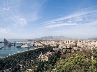 The harbor port of Malaga with large cruise tourist ships anchored