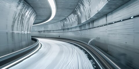 A train travels through a snowy tunnel