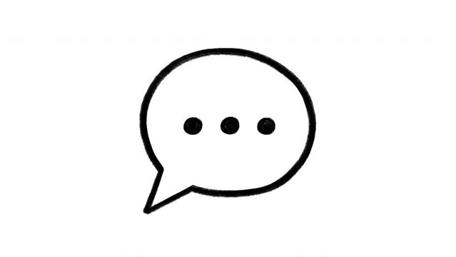 Doodle speech bubble with bouncing dots, loopable hand drawn animation on a white background