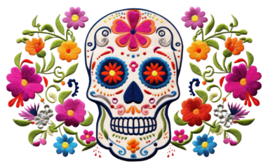 PNG Skull border embroidery pattern art.