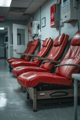 Simple image of a blood donation center with clean lines and minimalist decor,