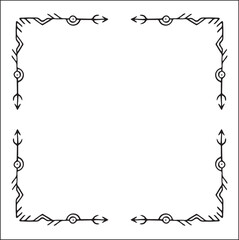 Elegant black and white ornamental frame with Viking runes, decorative border, corners for greeting cards, banners, business cards, invitations, menus. Isolated vector illustration.	

